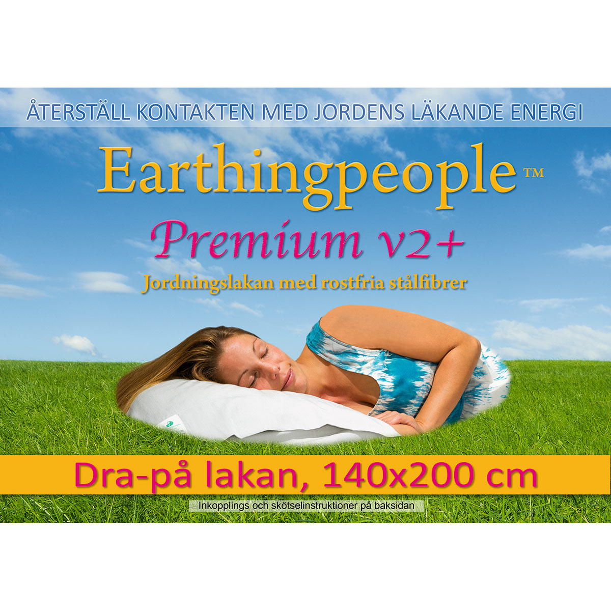 Premium v2+ 140x200 cm dra-på jordningslakan (US Full/Double, UK Double)