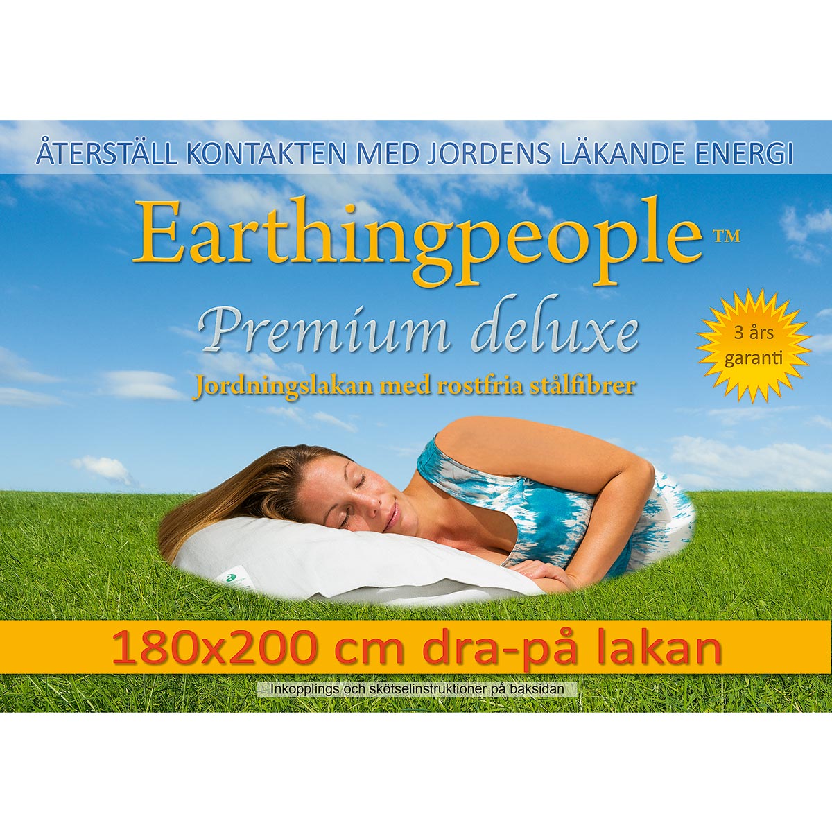 Premium deluxe 180x200 cm dra-på jordningslakan (UK Super King)